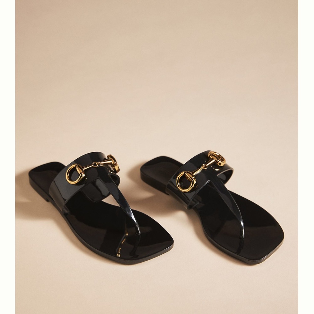Jeffrey Campbell x Anthropologie 10M A Lil Bit Shiny Slip On Open Toe Flat Thong - Picture 3 of 6